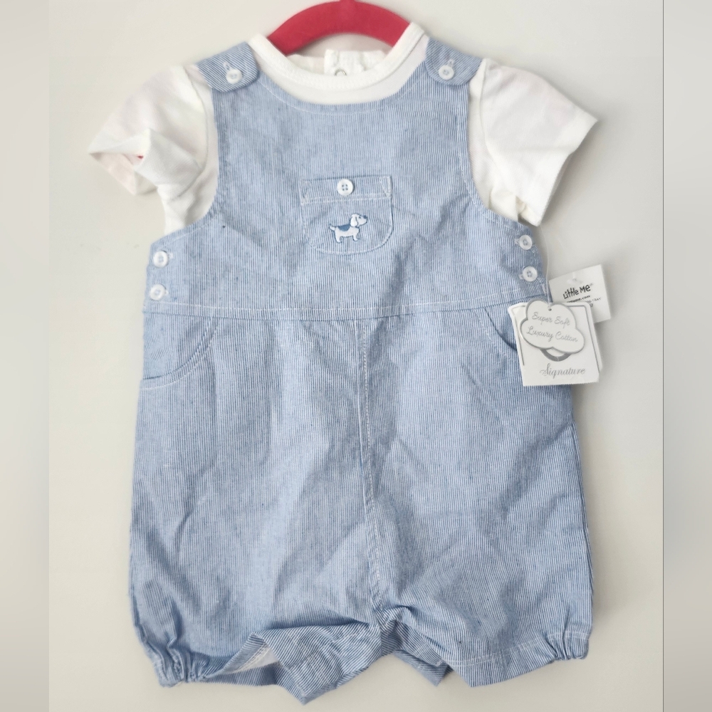 Little Me Baby Boy Blue White Oferall Set 6 Months 2 PC set